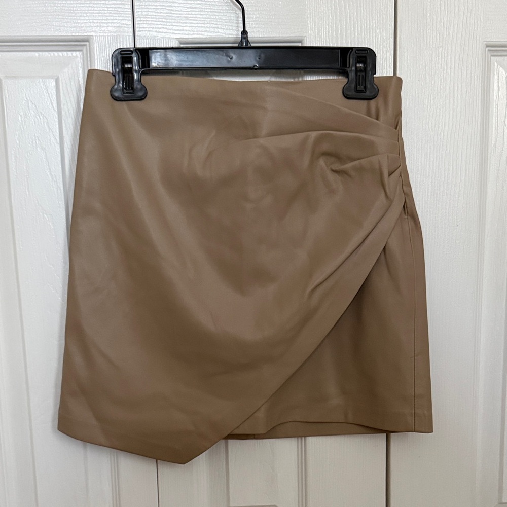 Mango Faux Leather Mini Skirt Tan Sz S